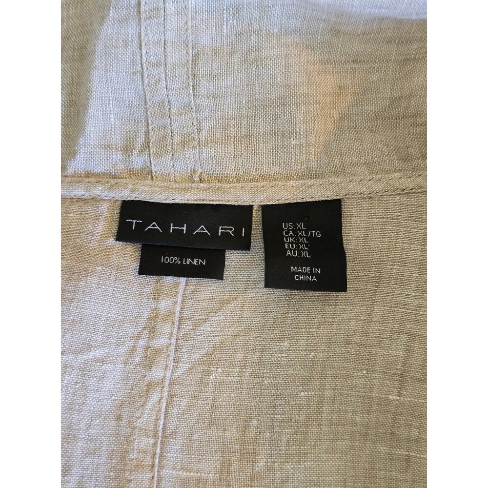 Tahari Linen Open Front Duster Vest Oatmeal Neutral Size L - Picture 3 of 3